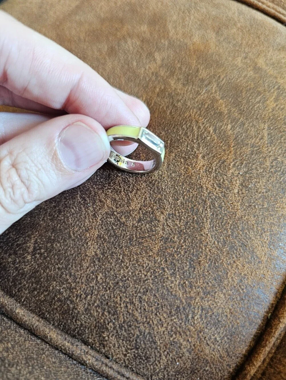 Baguette crystal and enamel ring 